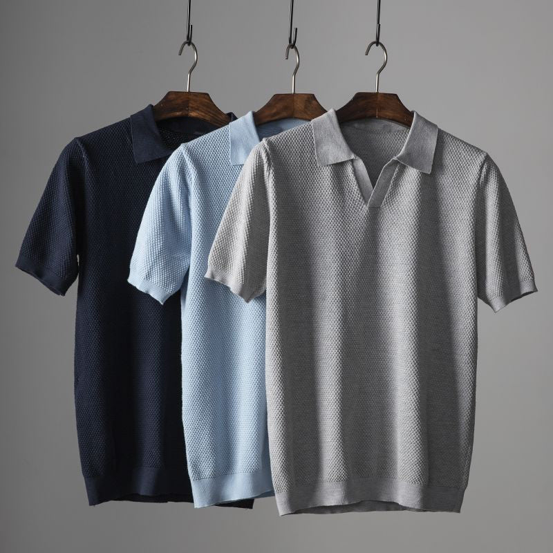 Stylish men's polo shirt, perfect for a sophisticated casual or smart business casual outfit, tailored fit.