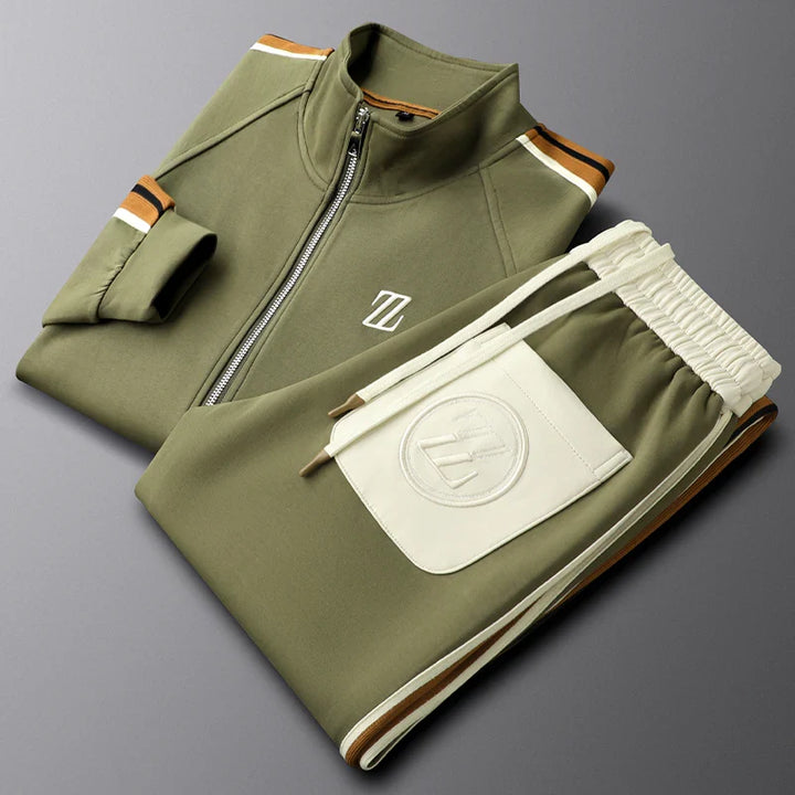 Premium men's full-zip tracksuit set. Sporty jacket & matching jogger pants for athletic & casual wear.