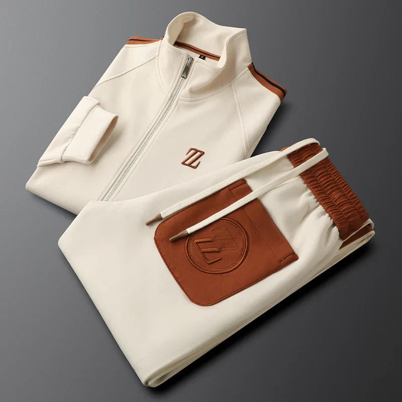 Stylish men's matching tracksuit set, featuring a full-zip jacket and comfortable jogger pants for activewear.