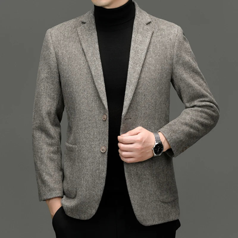 Men's premium tailored blazer, front view. Sharp, confident style for business wear & formal occasions.