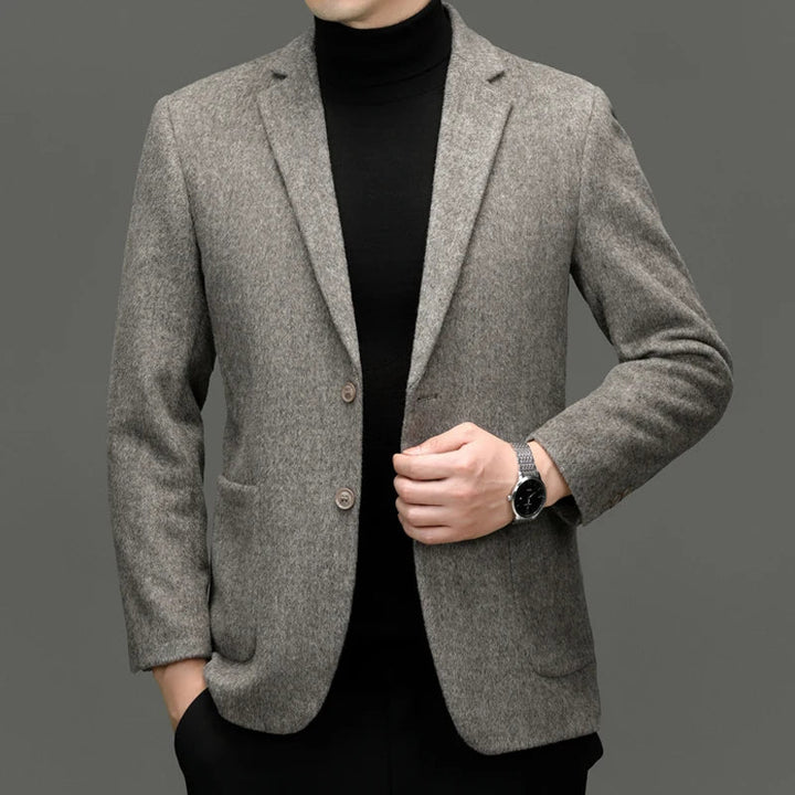 Men's premium tailored blazer, front view. Sharp, confident style for business wear & formal occasions.