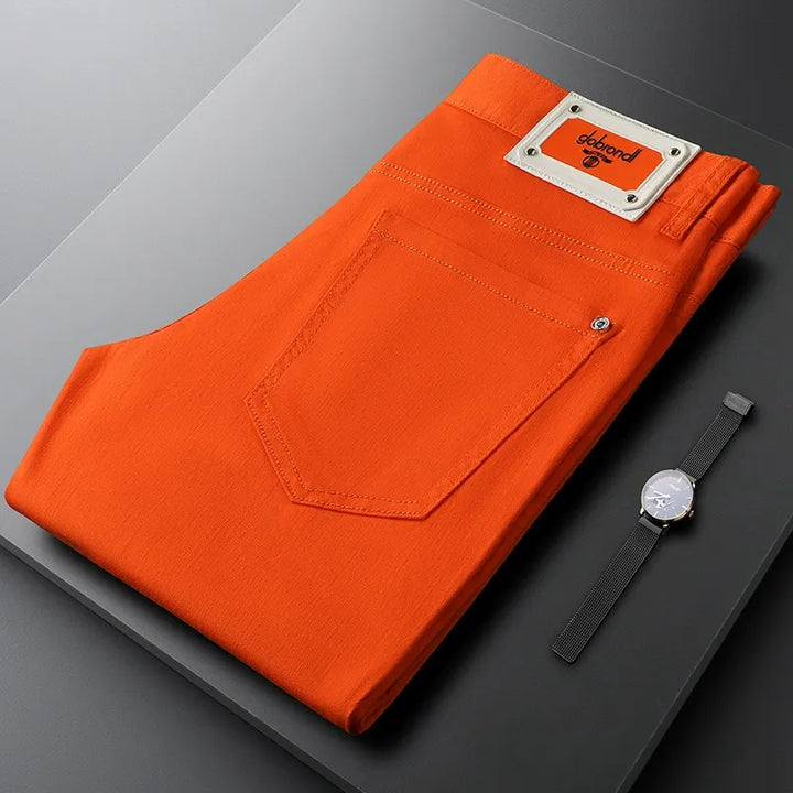 Premium men's purple tailored cotton trousers, versatile for formal or smart casual events.