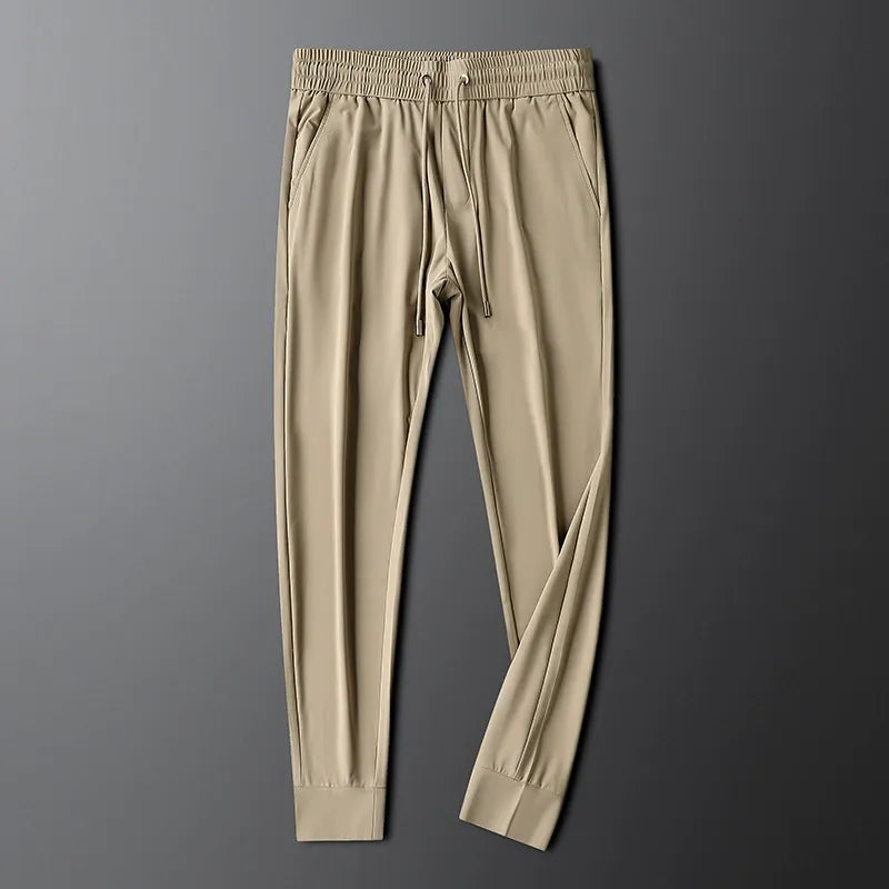 Khaki men's tailored dress trousers, versatile for business, office & smart casual looks.
