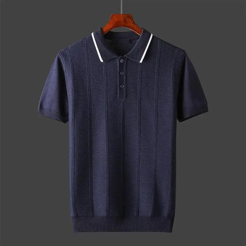 Enjoy breathable comfort & versatile style with this men's textured knit polo shirt, perfect for any occasion.