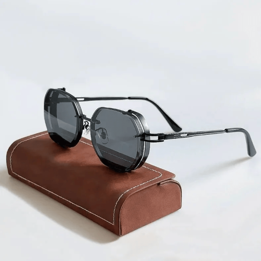 Men's Premium UV400 Protection Sunglasses with classic black steel frame, ideal for summer style.