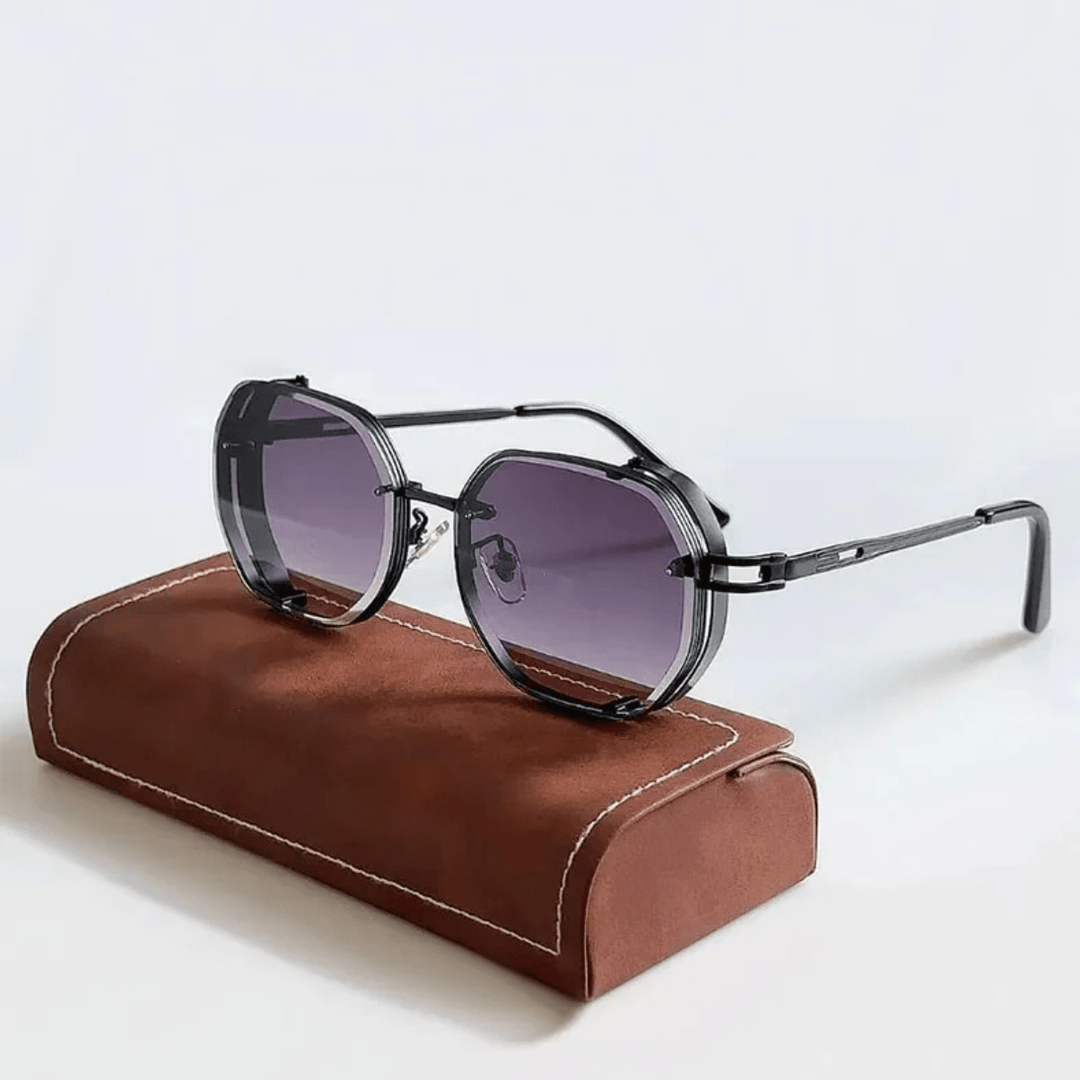 Stylish men's UV400 sunglasses, lightweight steel frame, offering excellent eye protection and fashion.