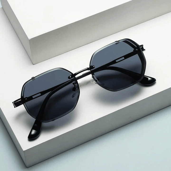Side view of premium men's eyewear, steel frame sunglasses with full UV400 protection.