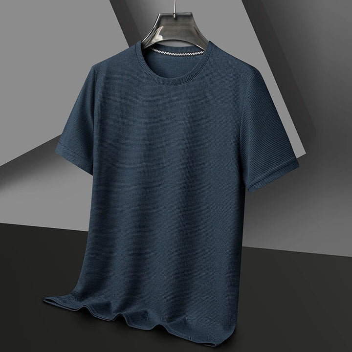 Textured men's waffle knit tee, a comfortable short sleeve t-shirt for versatile casual and daily style.