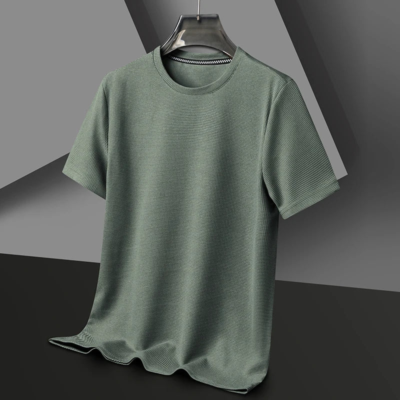 Men's comfortable short sleeve waffle knit t-shirt, a premium textured tee for versatile casual style.
