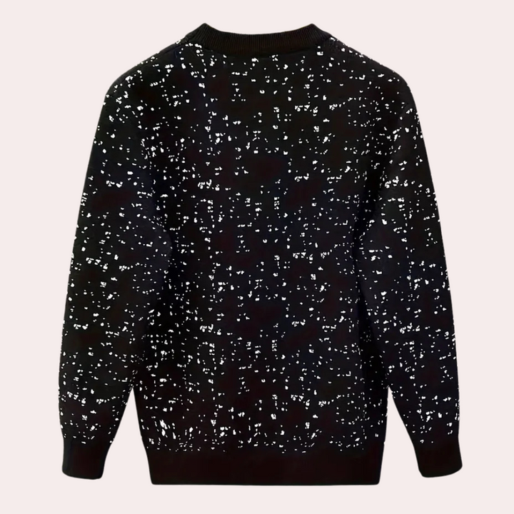 Stylish black men's knitted sweater. A versatile, warm jumper for modern men's fashion and winter casual wear.