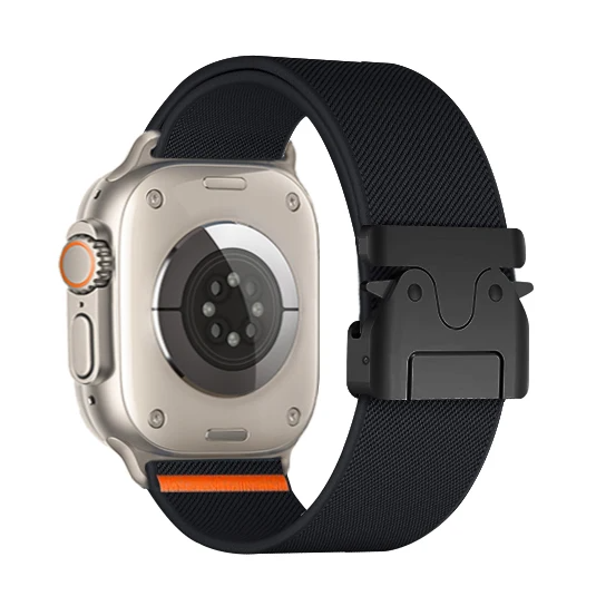 Premium men's woven nylon smartwatch band with secure parachute buckle. Durable & sweat resistant for workouts.