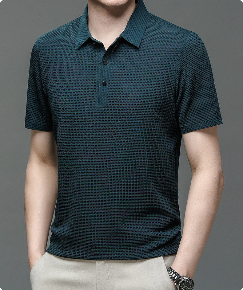 Men's Prestige Performance Polo, short sleeve, collared, offering style and comfort.