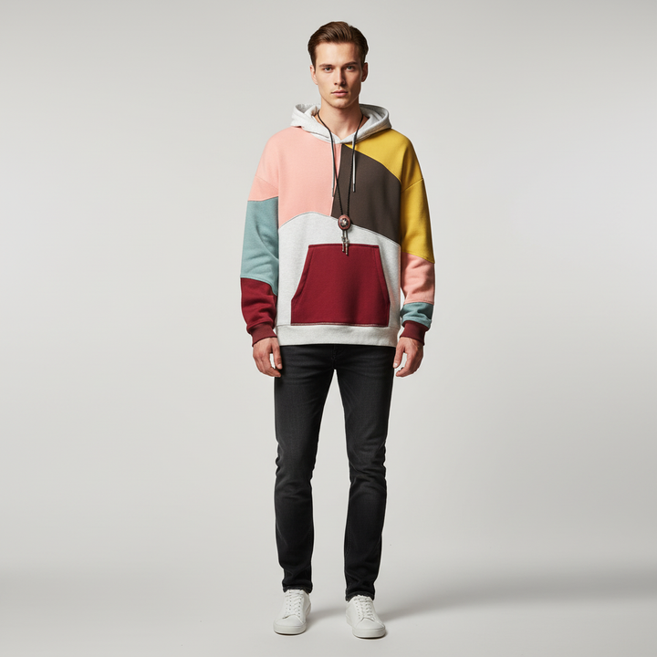 Stylish men's Henry hoodie with unique print, a comfortable polyester-acrylic blend for winter