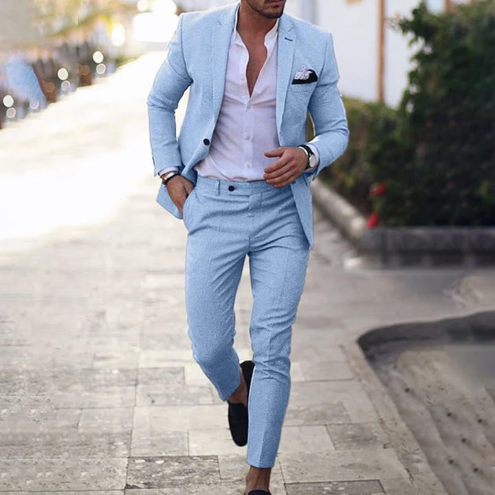 Modern men's business casual suit set. A professional two-piece outfit for smart office fashion.