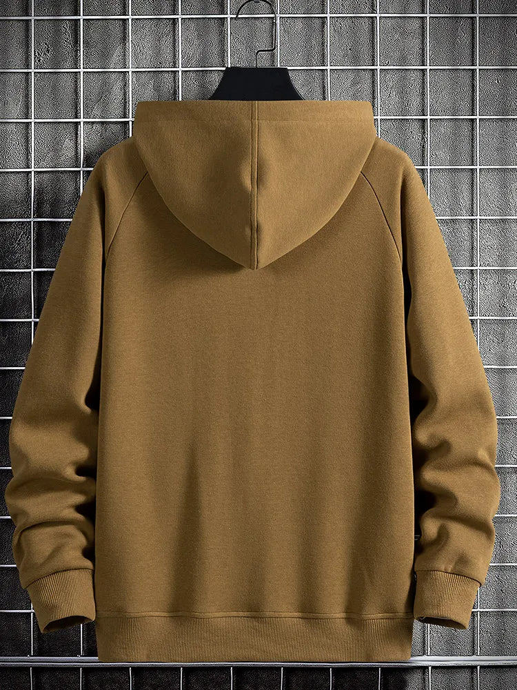 Pullover men's quarter-zip hoodie, featuring flap pockets and adjustable hood for everyday comfort.