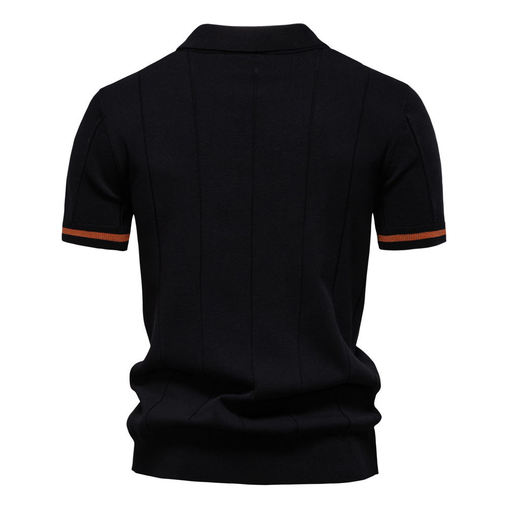 Stylish men's quarter-zip polo shirt in a breathable cotton blend knit, perfect for versatile wear.