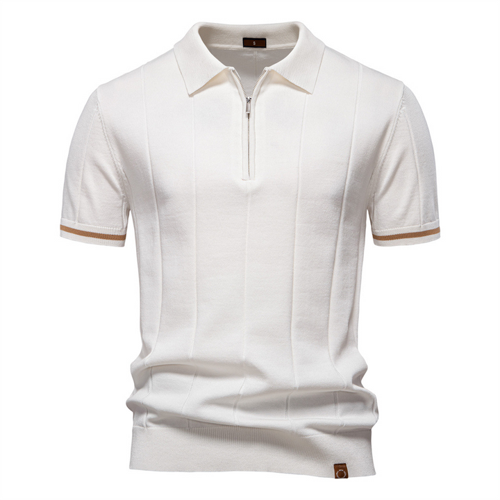 Classic men's quarter-zip polo shirt, a comfortable knit top for an elevated smart-casual look.