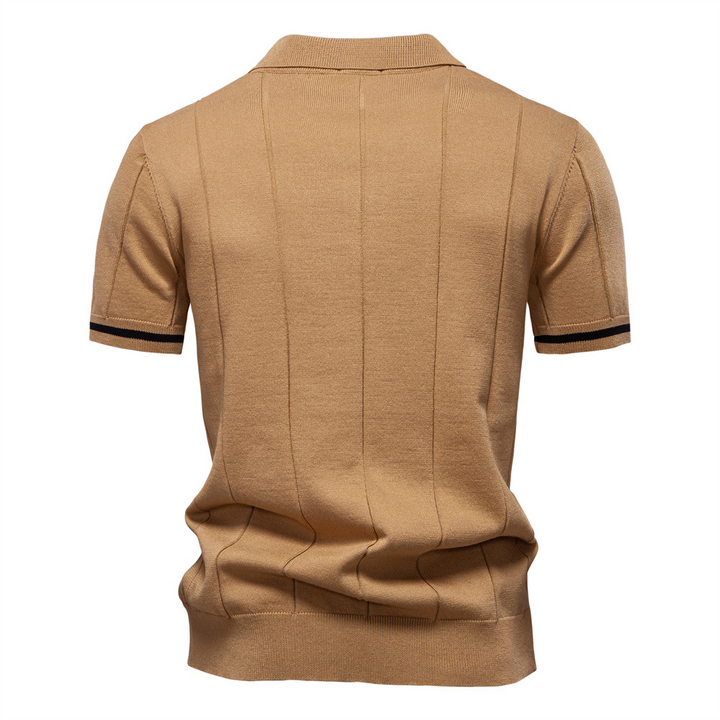 Smart-casual men's quarter-zip polo shirt, combining a modern design with comfortable cotton blend knit.