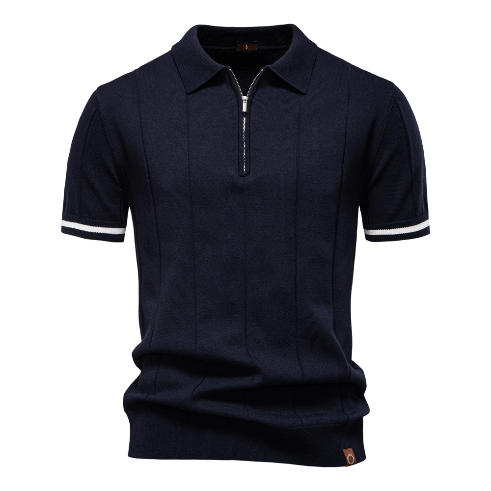 Men's casual quarter-zip polo shirt, a breathable cotton blend knit offering both style and ease.