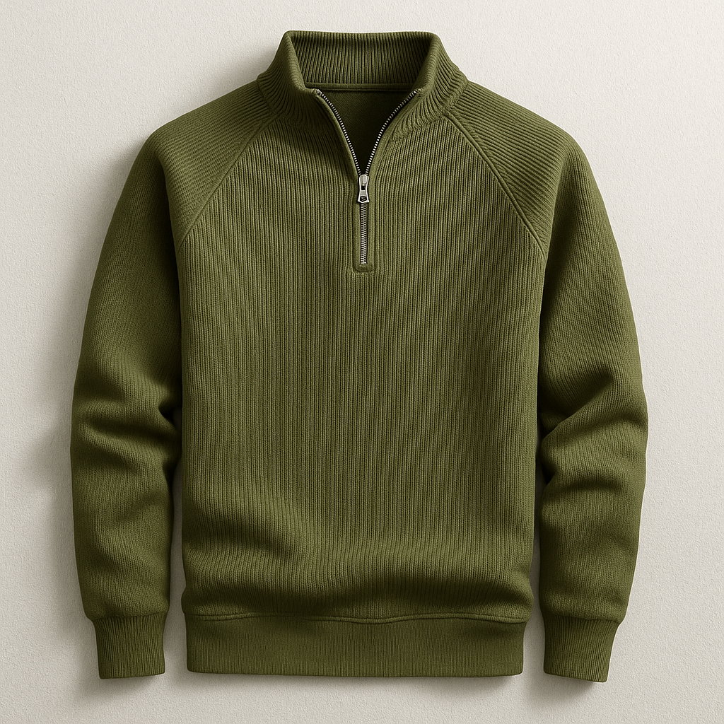 Versatile men's long sleeve quarter-zip pullover, perfect for comfortable smart casual style and effortless layering.
