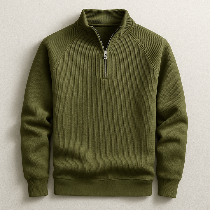 Versatile men's long sleeve quarter-zip pullover, perfect for comfortable smart casual style and effortless layering.