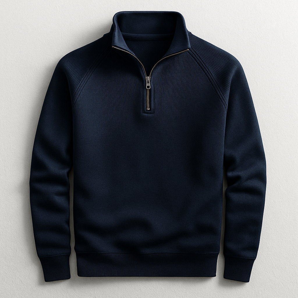 Stylish men's quarter-zip top, a comfortable long sleeve pullover designed for smart casual layering.