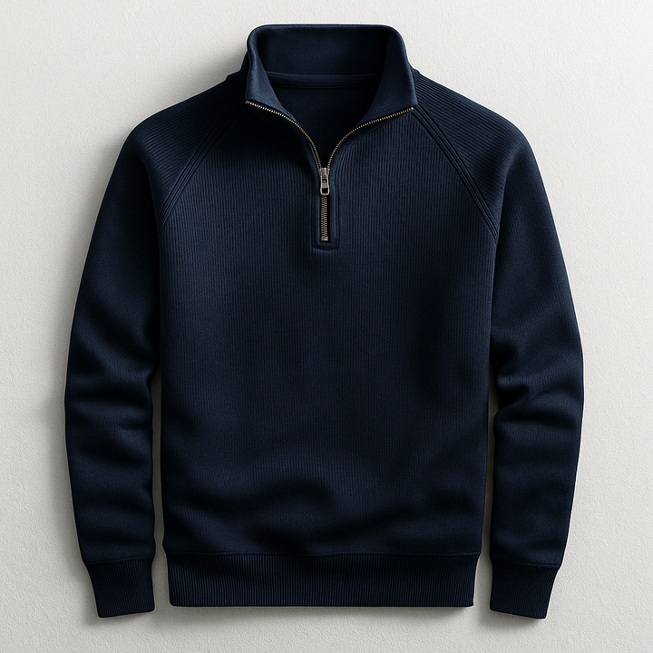 Stylish men's quarter-zip top, a comfortable long sleeve pullover designed for smart casual layering.
