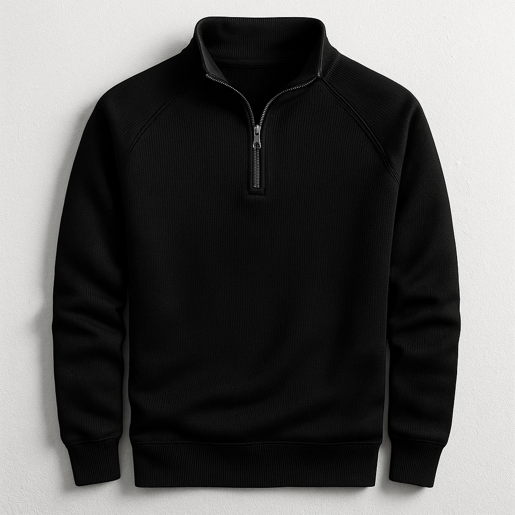 Tailored men's quarter-zip pullover, a versatile and comfortable long sleeve top for smart casual layering.
