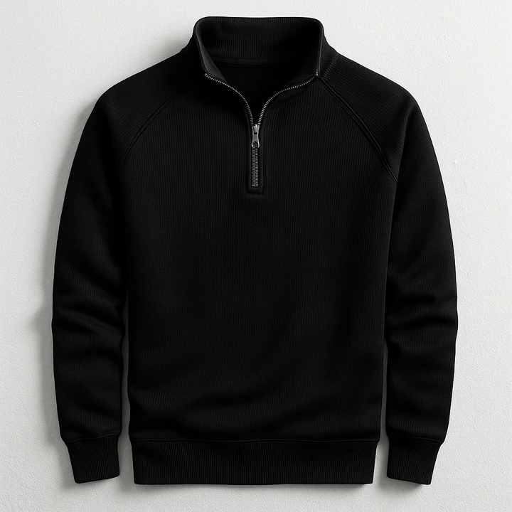 Tailored men's quarter-zip pullover, a versatile and comfortable long sleeve top for smart casual layering.