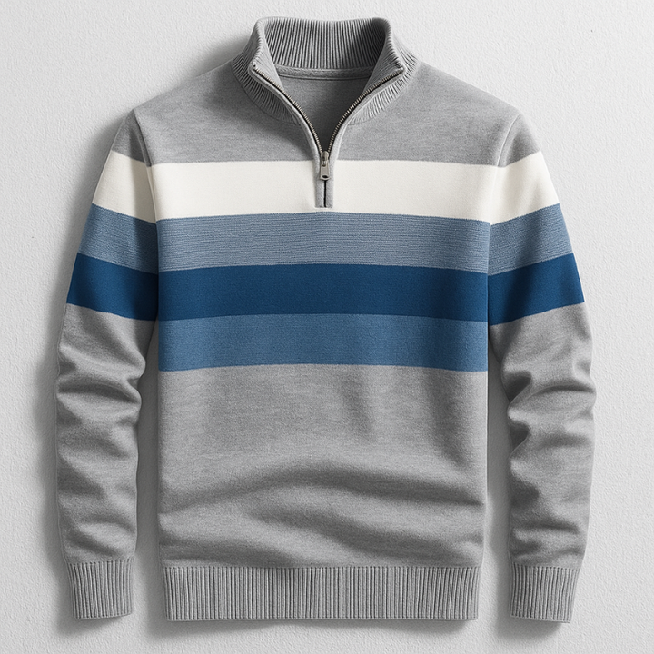 Men's quarter-zip pullover sweater in a tailored fit, ideal for stylish layering. Comfortable casual men's fashion.