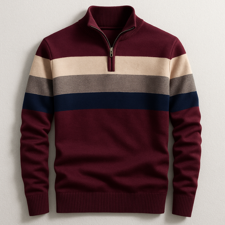 Tailored fit men's quarter-zip pullover sweater, a stylish and comfortable casual layering piece for modern fashion.