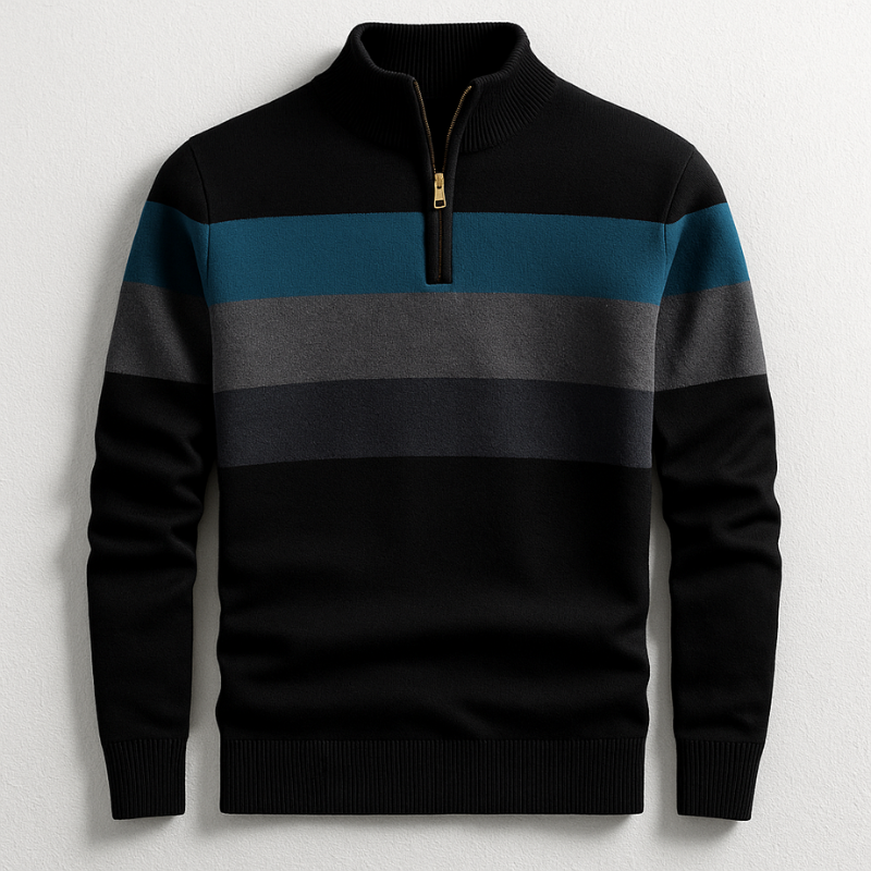 Versatile men's quarter-zip sweater shown worn for casual style. A comfortable, tailored fit pullover for everyday fashion.