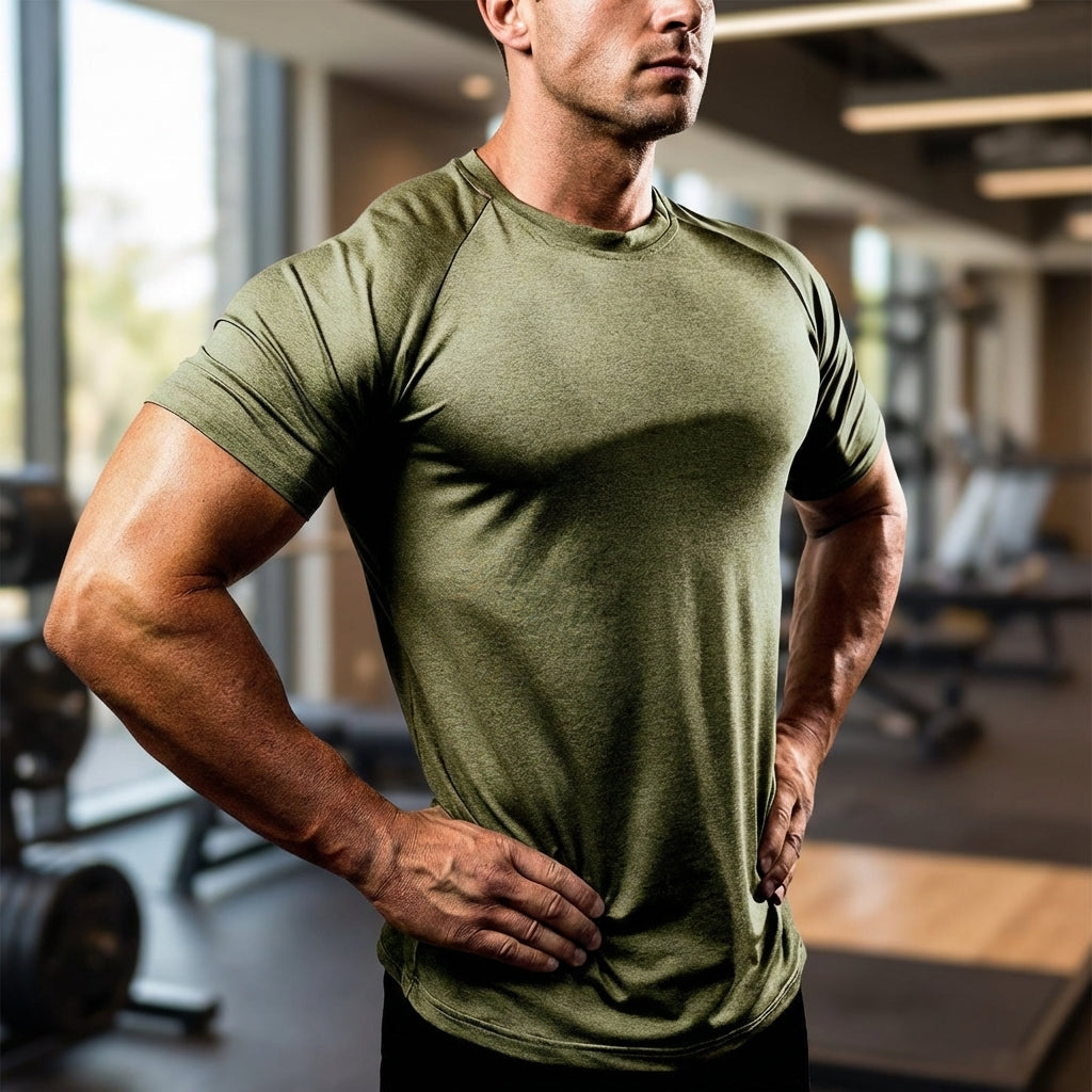 Men's quick-dry athletic performance T-shirt for breathable training in polyester fabric, Zachary