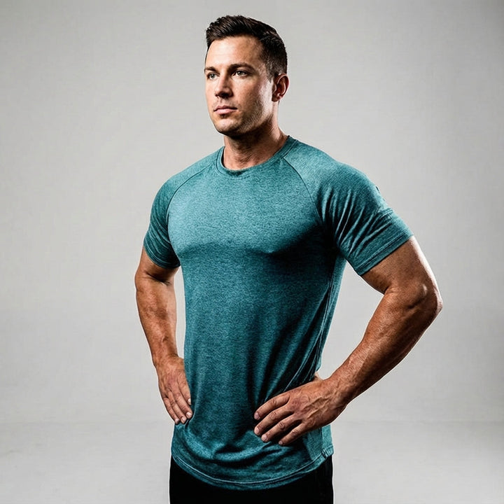 Athletic men's quick-dry T-shirt, polyester performance wear for training and active sports