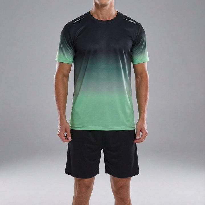 Jogging suit for men, quick-dry activewear, gray t-shirt and black shorts combo