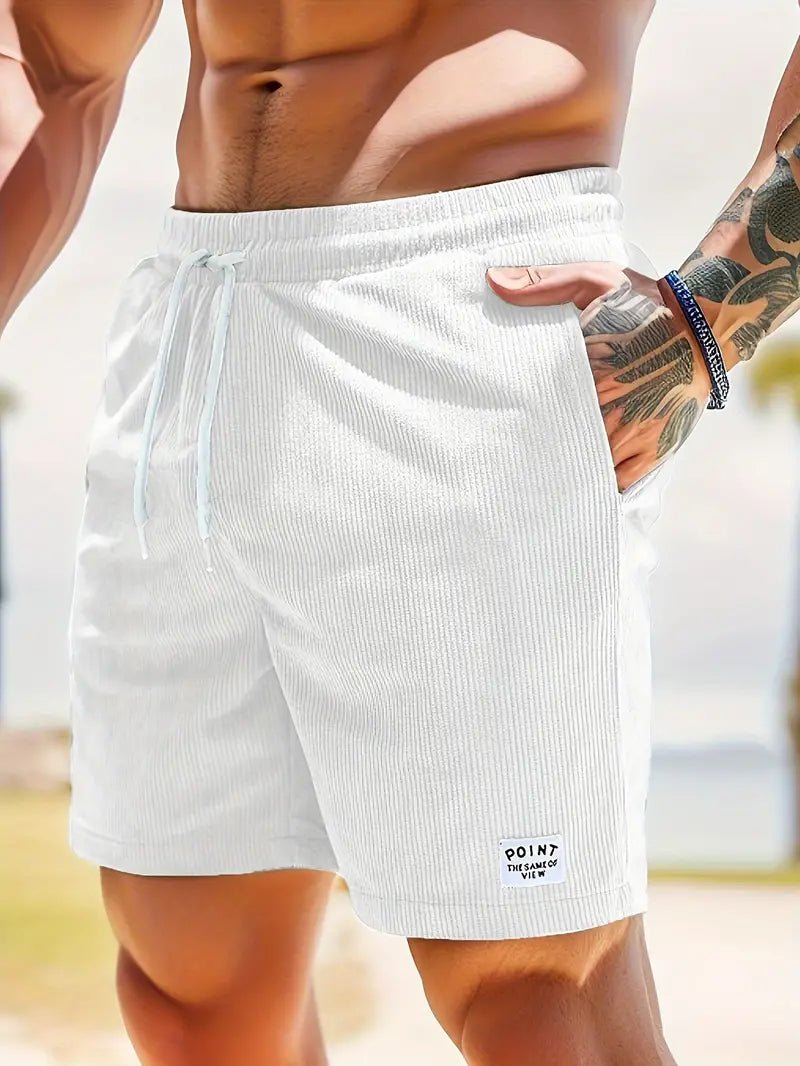 Comfortable men's beach shorts, elastic waist, quick dry for summer pool days.