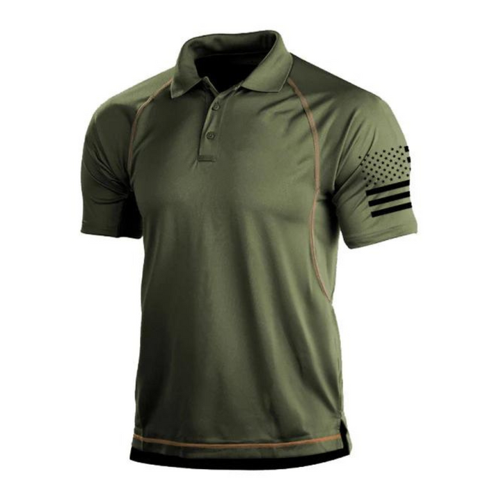 TrailCore Polo: Men's performance quick-dry polo shirt in grey, perfect for athletic outdoor activities.