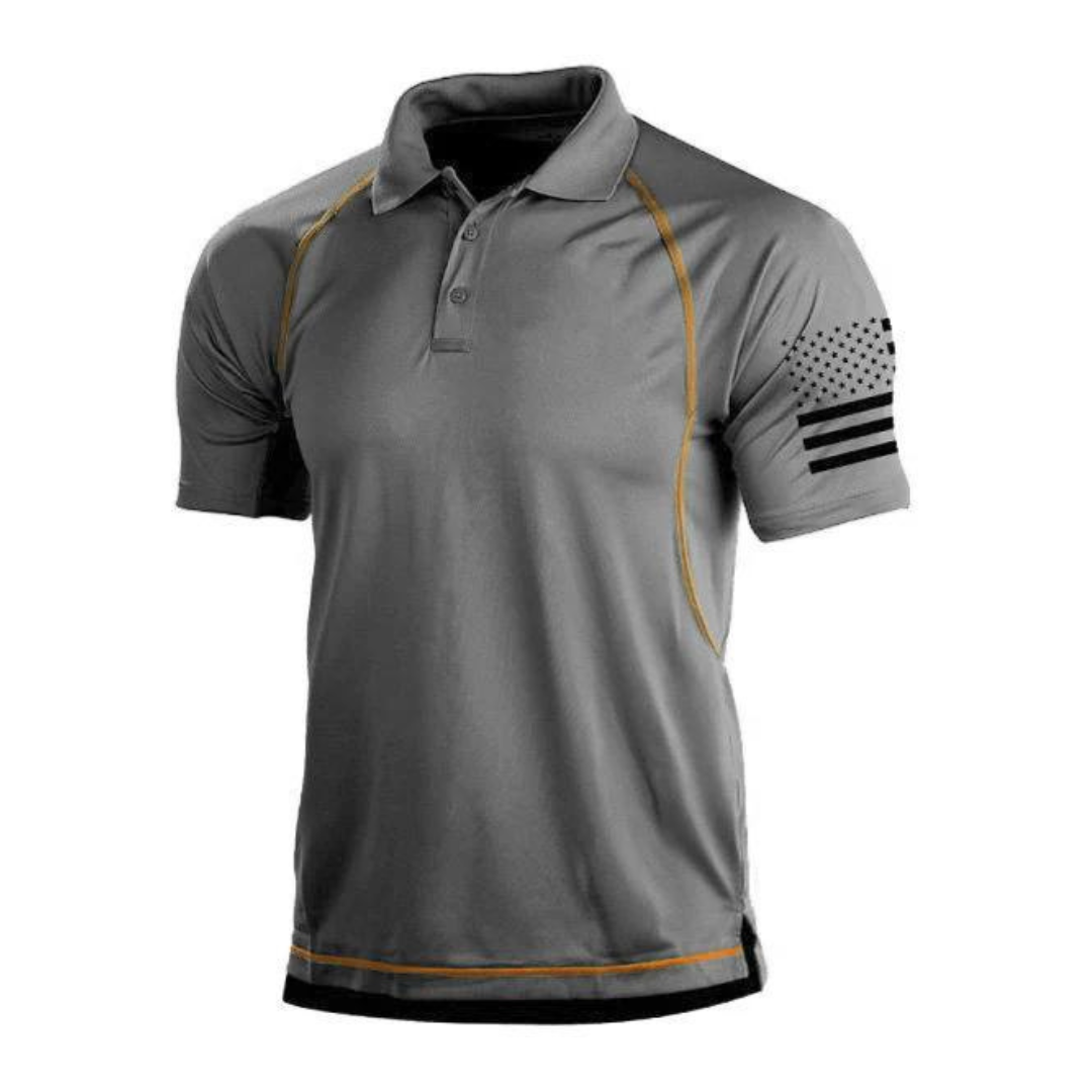 Close-up of the quick-dry fabric on a Men's TrailCore Outdoor Performance Polo Shirt, showing texture.