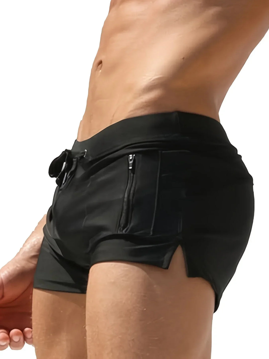 Versatile men's quick-dry swim trunks for beach, pool, and watersports. Features drawstring waist & secure zipper pocket.