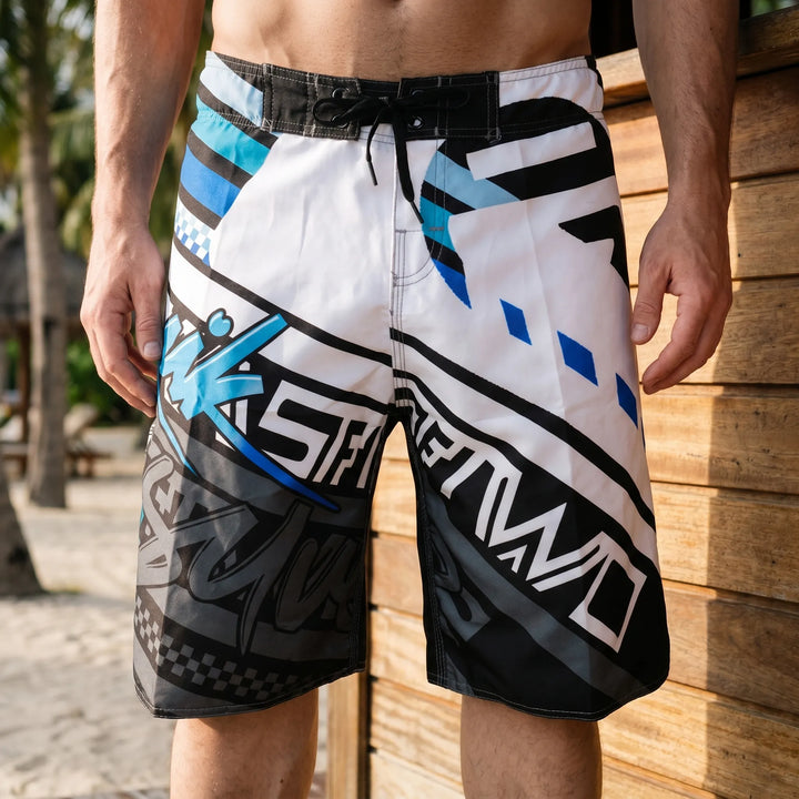 Men's quick-dry printed swim trunks for beach & pool. Vibrant print boardshorts for active wear.