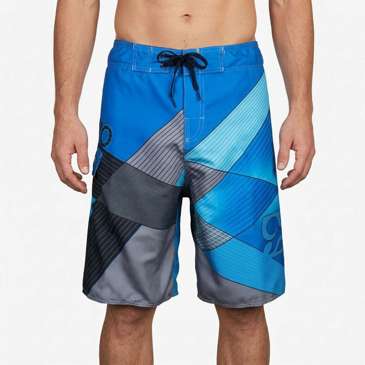 Men's quick-dry tropical print swim trunks. Comfortable boardshorts for beach, pool, and active wear.