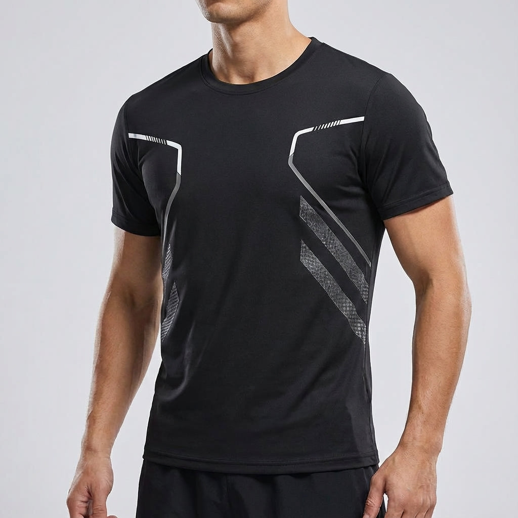 Men's workout shirt, quick-dry and breathable, featuring a stylish unique print, Kurt model