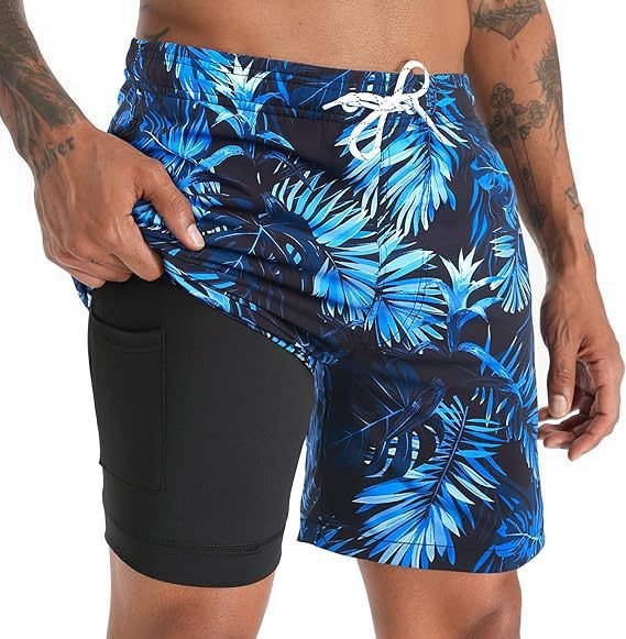 Men's quick dry swimwear shorts in blue, perfect for beach holidays, pool parties, and water sports.