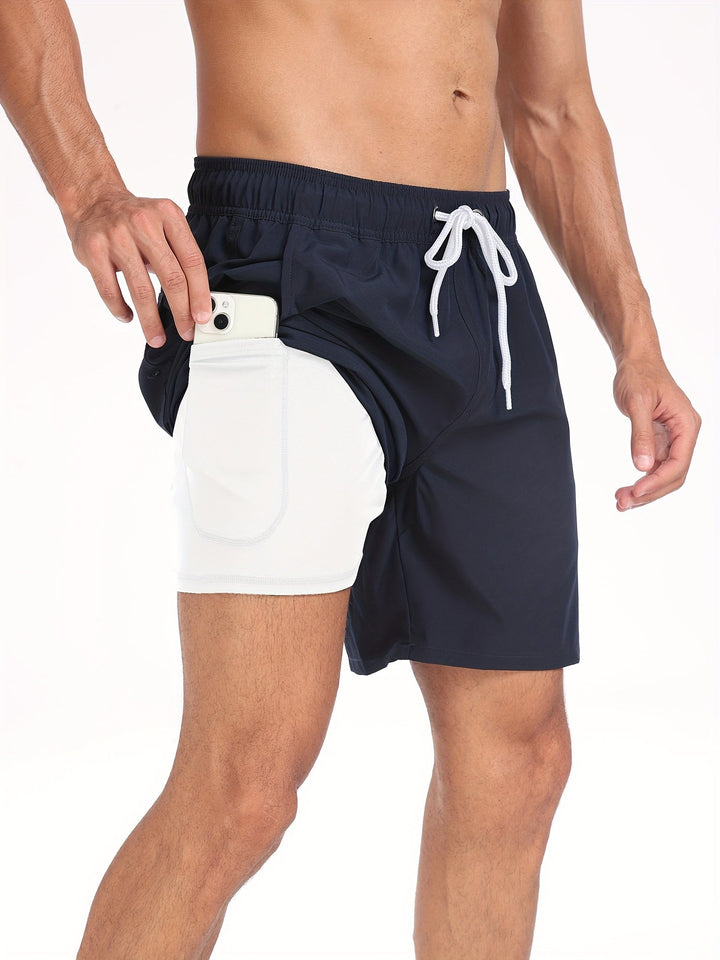 Men's quick-dry swim shorts for activewear, vacation, & beach, offering stretch & a phone pocket.