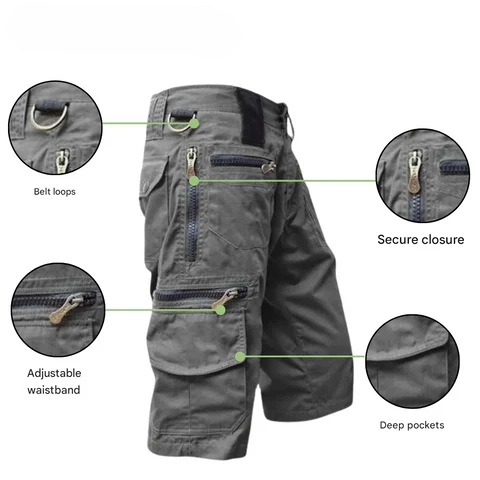 Men's quick-dry cargo shorts featuring multiple pockets for outdoor adventure and travel convenience.