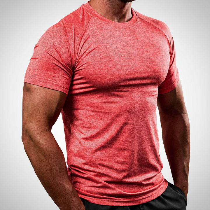 Men's athletic short sleeve training shirt by Edwin, quick-dry, moisture-wicking gym wear for peak workouts.