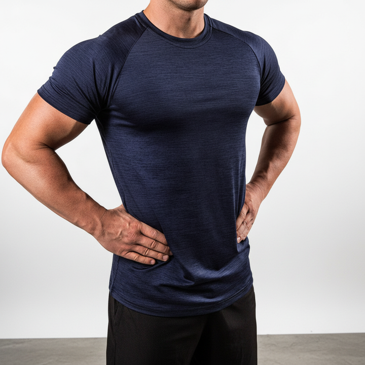 Edwin men's performance training shirt, quick-dry, short sleeve, and odor control for active lifestyles.