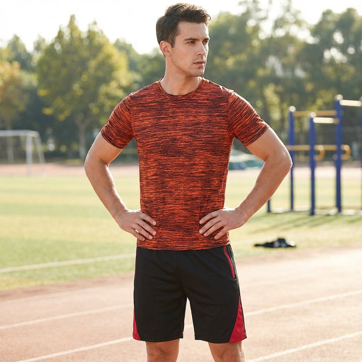 Men's Quick-Drying Athletic Training Outfit Set in dynamic pose, performance wear