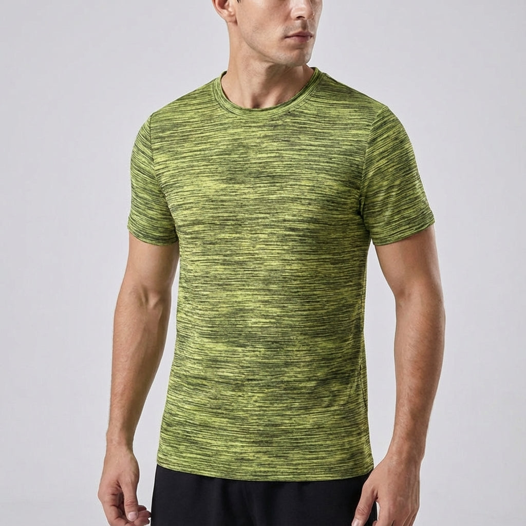 Side profile of man wearing 'Aaron' men's athletic training set, black color activewear