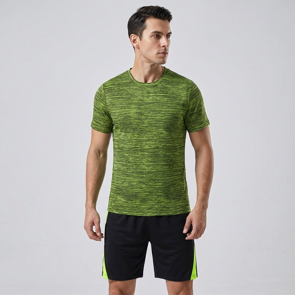 Back view of men's performance wear 'Aaron' set, showing design details